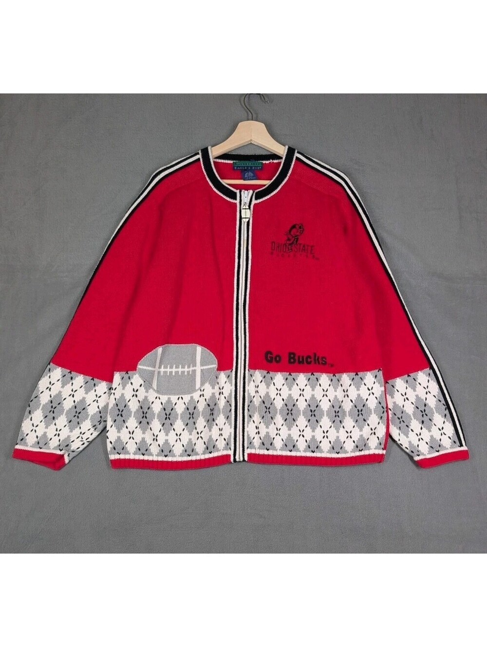 Vintage Eagles Eye Womens XL Red Ohio State Buckeyes Zip Knit Sweater